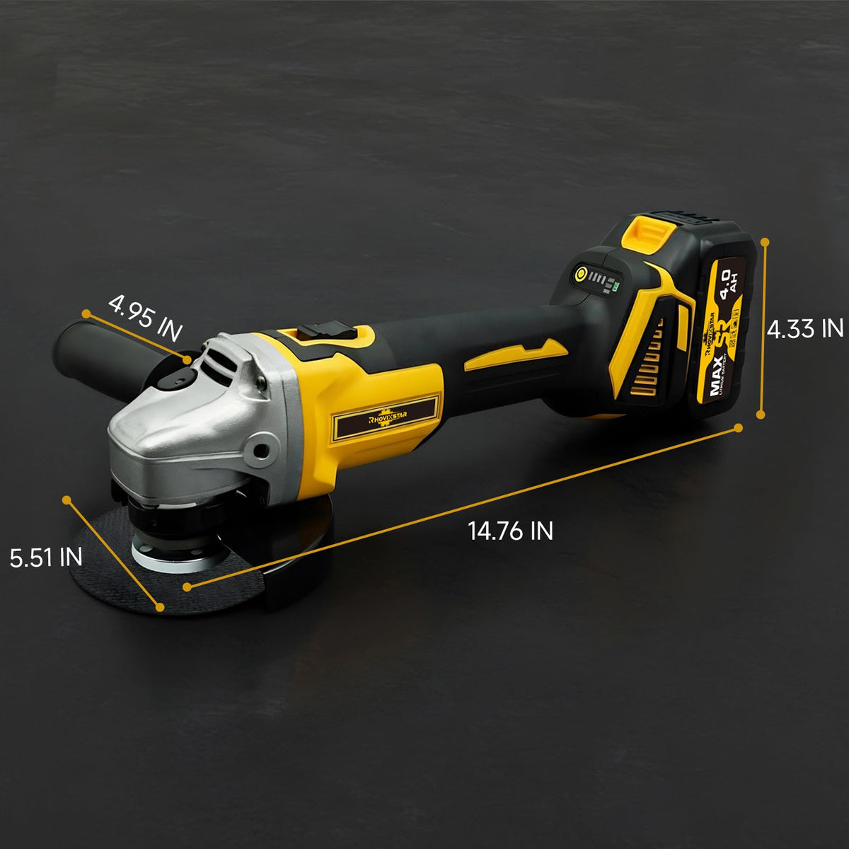RhovixStar Cordless Angle Grinder 3/8 in | Brushless, 4-Speed, Makita 18V Compatible