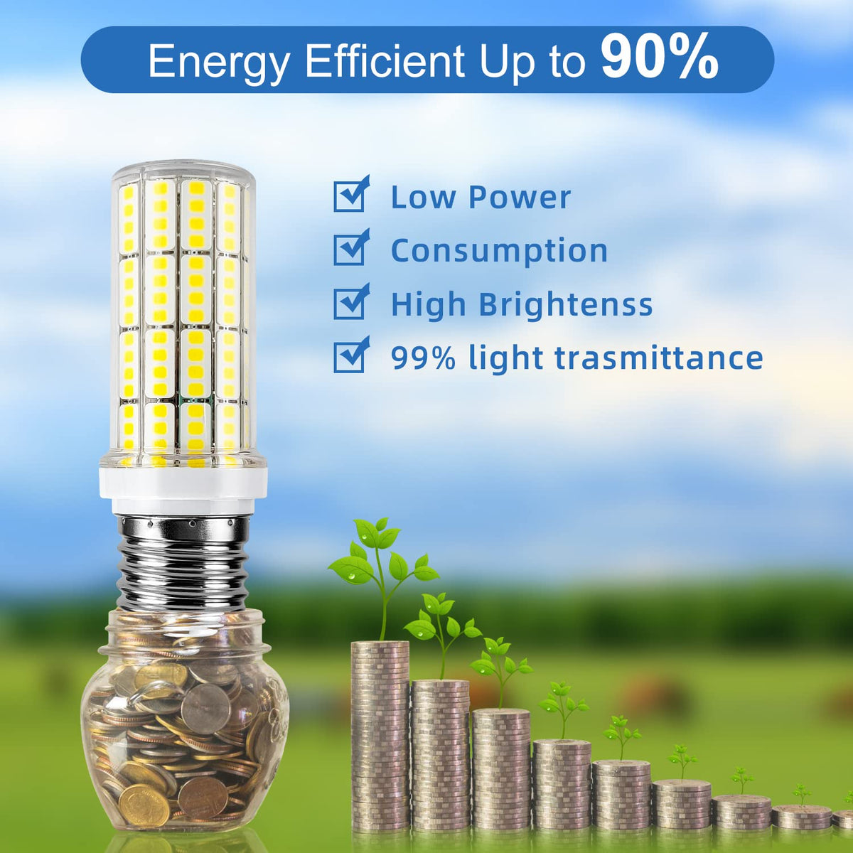 RIUVAO LED Corn Light Bulb 200W Equivalent, 2500 Lumen, 5000K Cool Daylight – Pack of 4