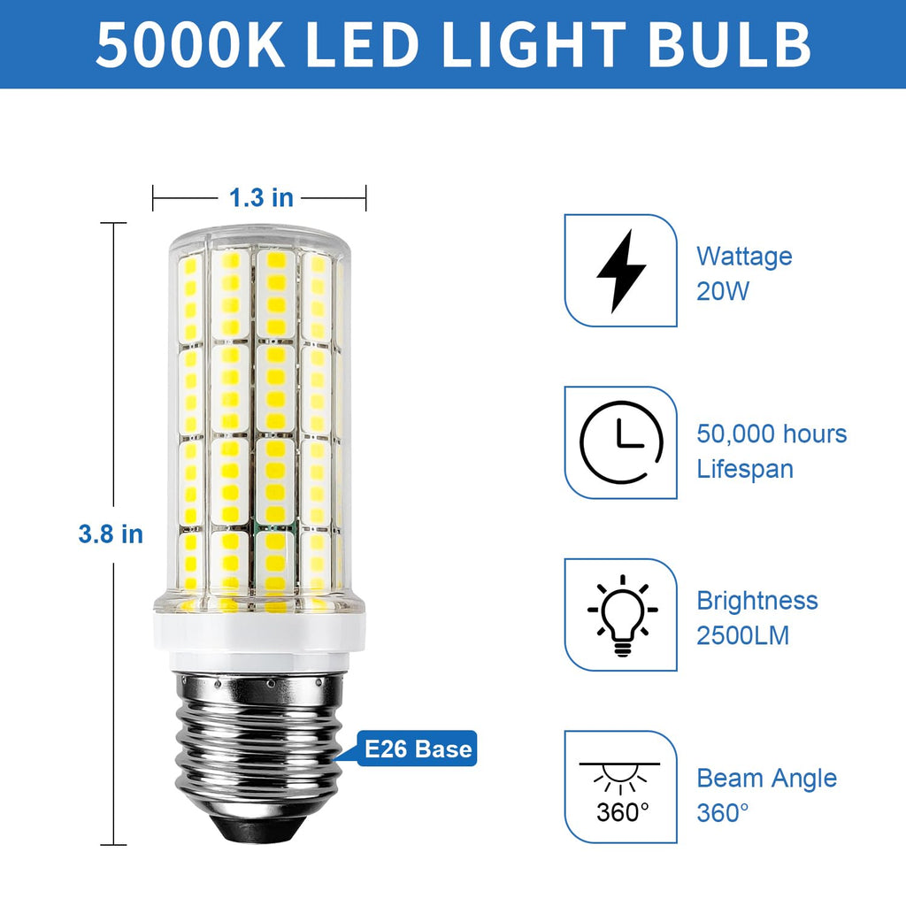 RIUVAO LED Corn Light Bulb 200W Equivalent, 2500 Lumen, 5000K Cool Daylight – Pack of 4