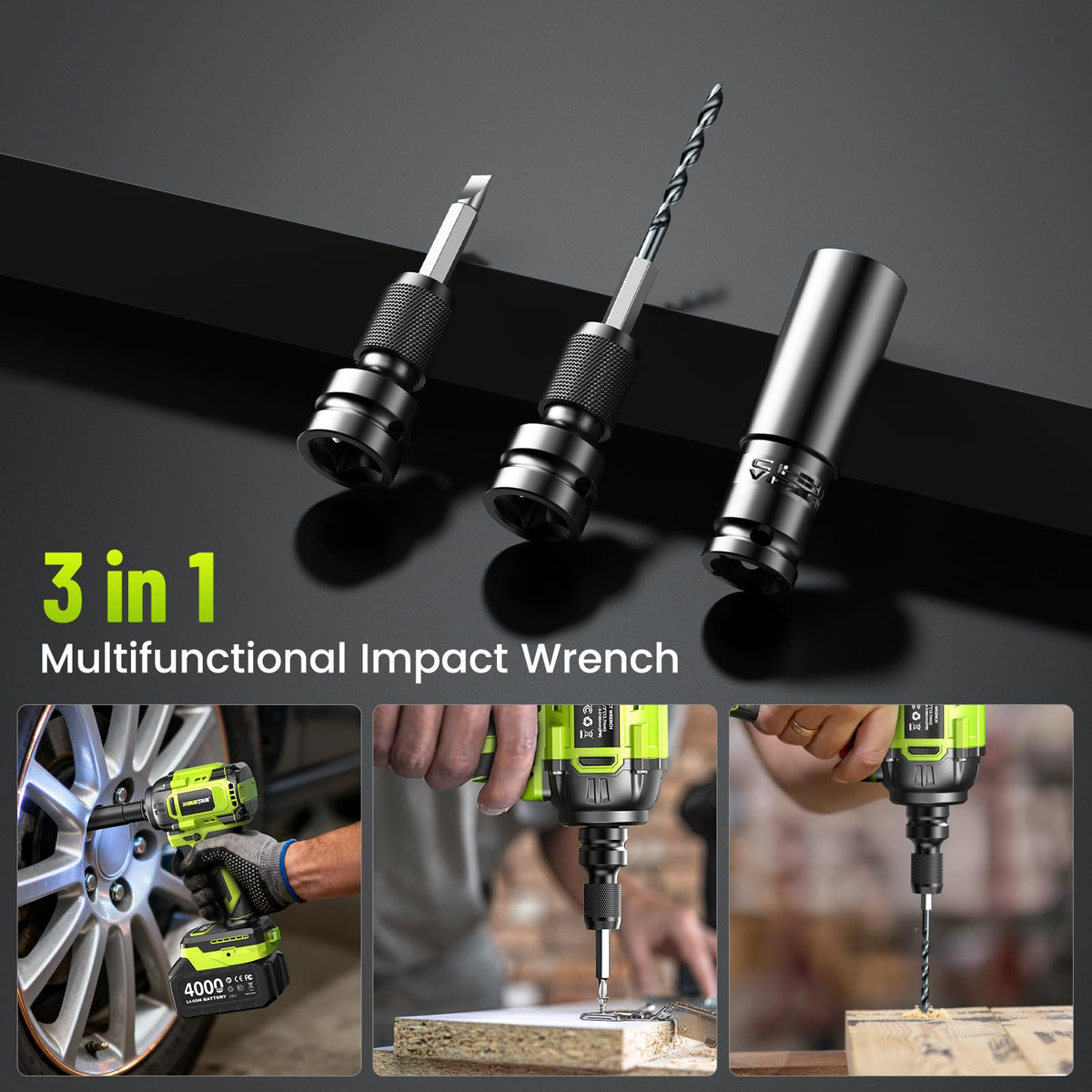 Robustrue Cordless Impact Wrench - 800N.m / 590 ft-lbs, Brushless 1/2-in Drive, 2x4Ah, Fast Charge