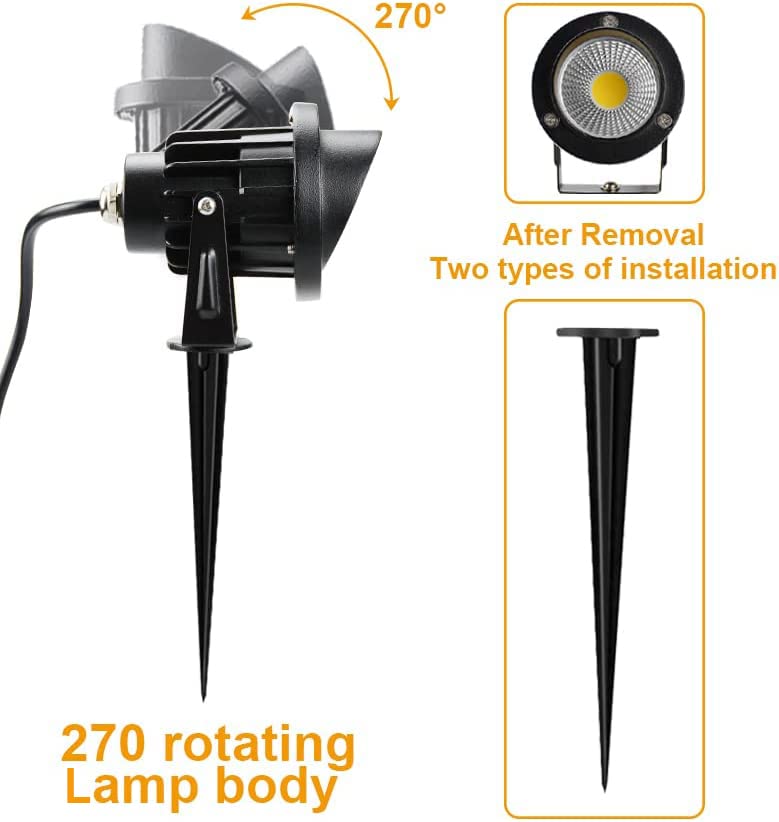 Romwish LED Landscape Spotlight 10W (2 Pack) – 120V Plug-in, 1100lm, IP65 Waterproof, 3000K Warm White