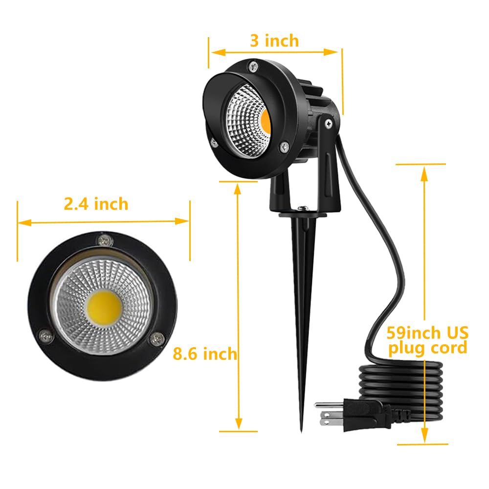 Romwish LED Landscape Spotlight 10W (2 Pack) – 120V Plug-in, 1100lm, IP65 Waterproof, 3000K Warm White