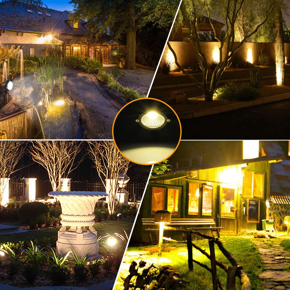 Romwish LED Landscape Spotlight 10W (2 Pack) – 120V Plug-in, 1100lm, IP65 Waterproof, 3000K Warm White