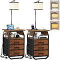 Runjuly Floor Lamp with Table Set (2) – 3-Color Bulbs, 2 USB/AC Charging, 3 Drawers, Rustic Brown