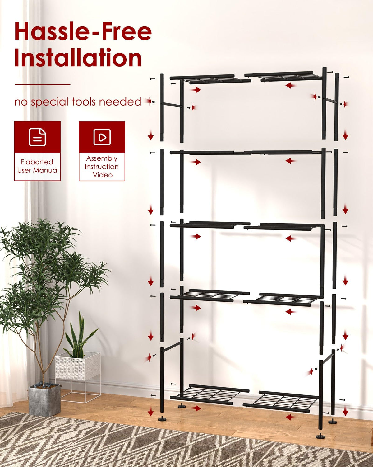 Sakugi Storage Shelves - 5-Tier Heavy-Duty Shelving Unit, 33.0 W x 12.6 D x 72.0 H, Black