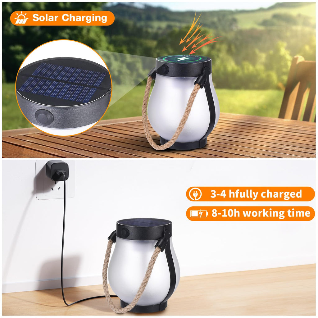 SANMOON 2 Pack Solar Flame Lantern Lights | Outdoor Flickering Flame Hanging Lanterns with USB & Solar Charging