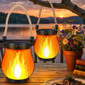 SANMOON 2 Pack Solar Flame Lantern Lights | Outdoor Flickering Flame Hanging Lanterns with USB & Solar Charging