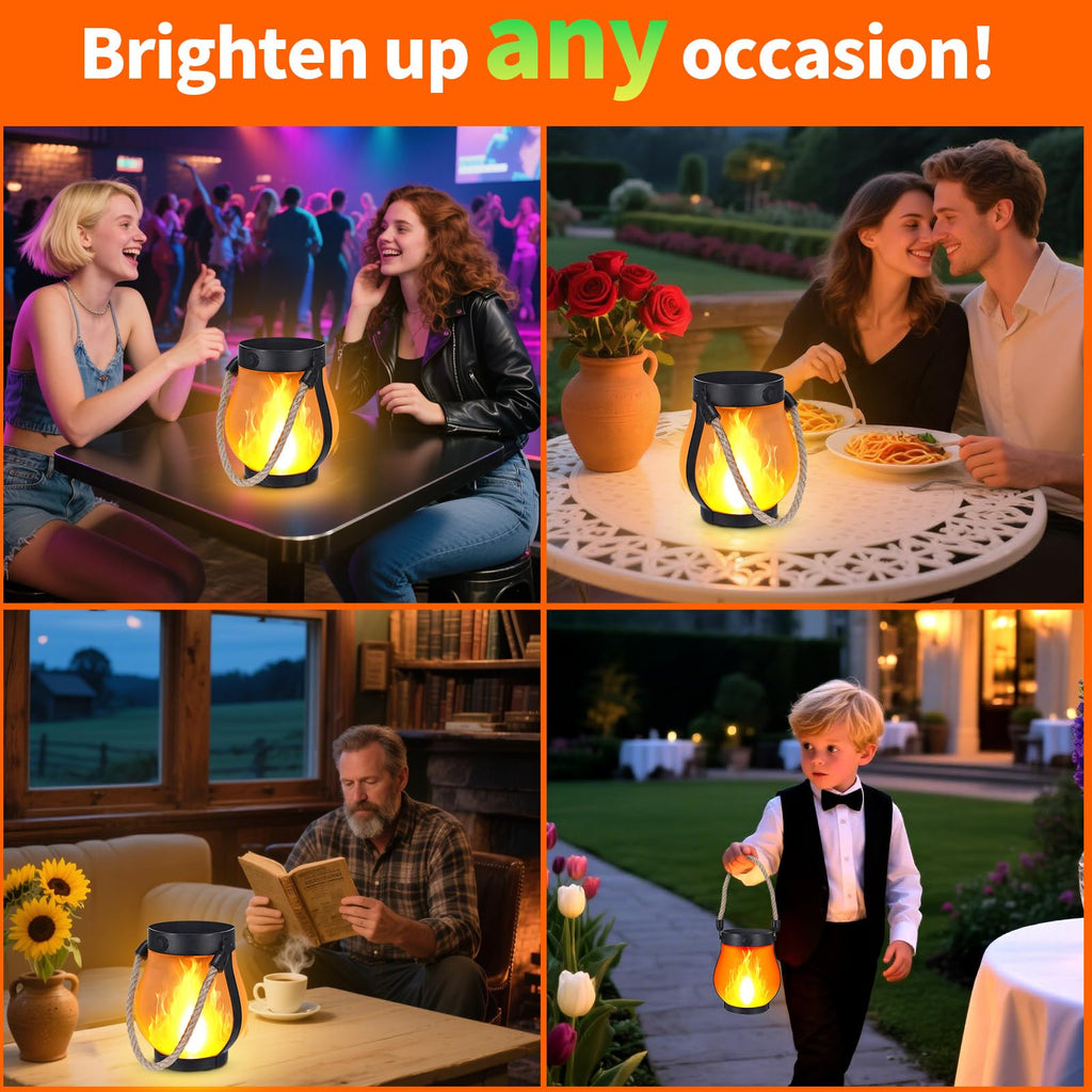 SANMOON 2 Pack Solar Flame Lantern Lights | Outdoor Flickering Flame Hanging Lanterns with USB & Solar Charging