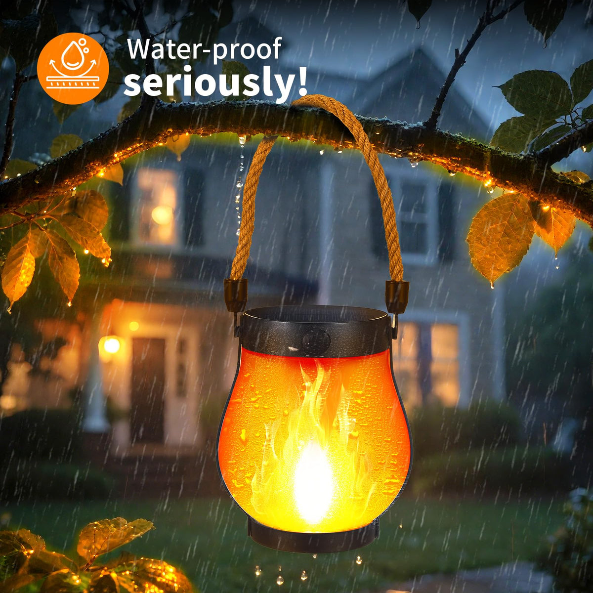SANMOON 2 Pack Solar Flame Lantern Lights | Outdoor Flickering Flame Hanging Lanterns with USB & Solar Charging