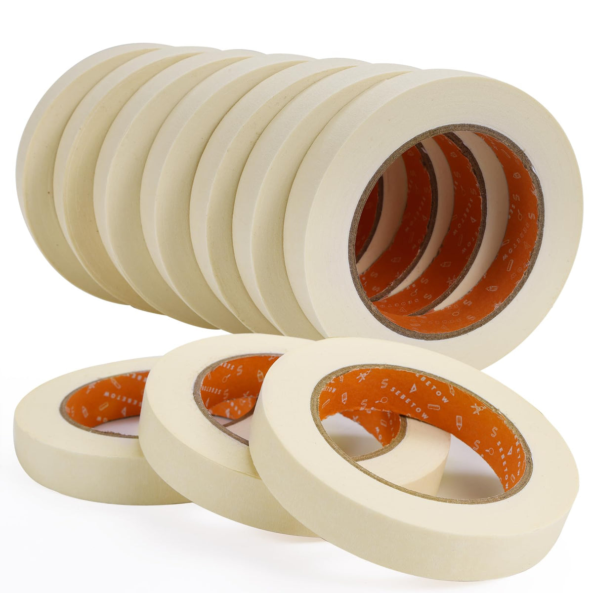 SEBETOW Masking Tape Bulk, 10 Rolls 0.75-inch x 55 Yards – White Artist Drafting Tape