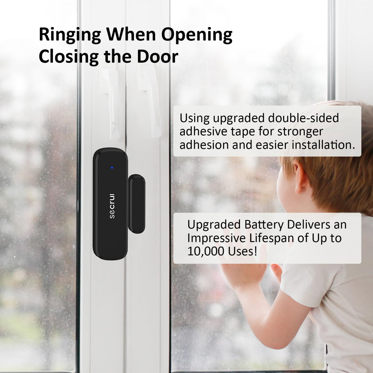 SECRUI Door Chime (2 Sensors) — Wireless Door Alarm, 500ft Range, 32 Ringtones