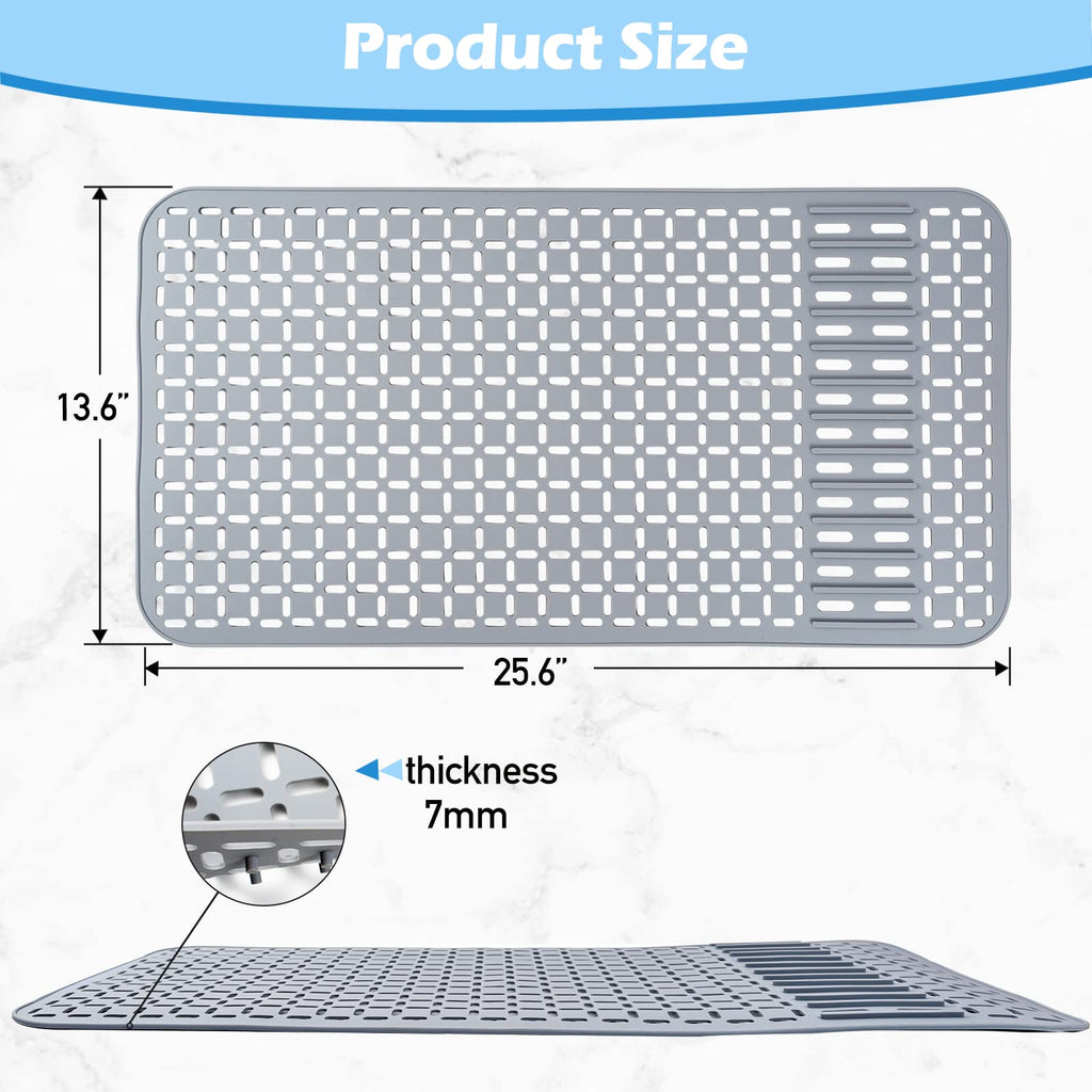 Sentoda Silicone Sink Mat 26x14 Inches – DIY Drain Hole, Large Grey Farmhouse Kitchen Sink Protector