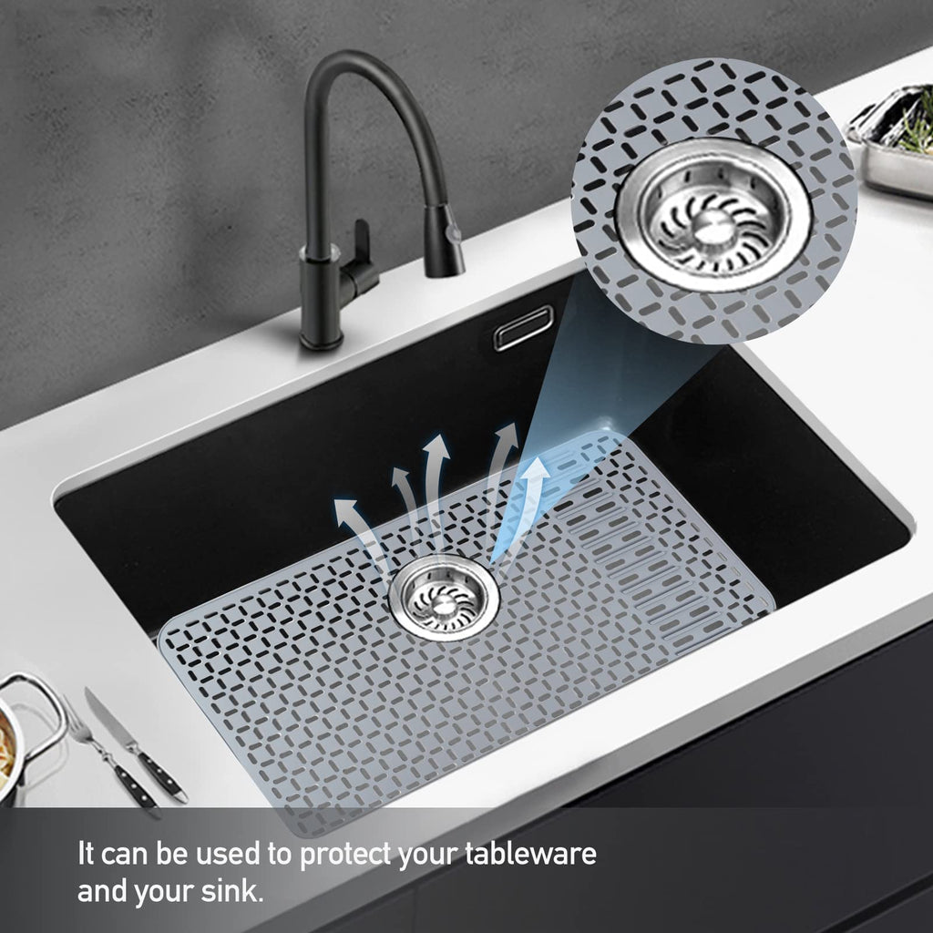 Sentoda Silicone Sink Mat 26x14 Inches – DIY Drain Hole, Large Grey Farmhouse Kitchen Sink Protector