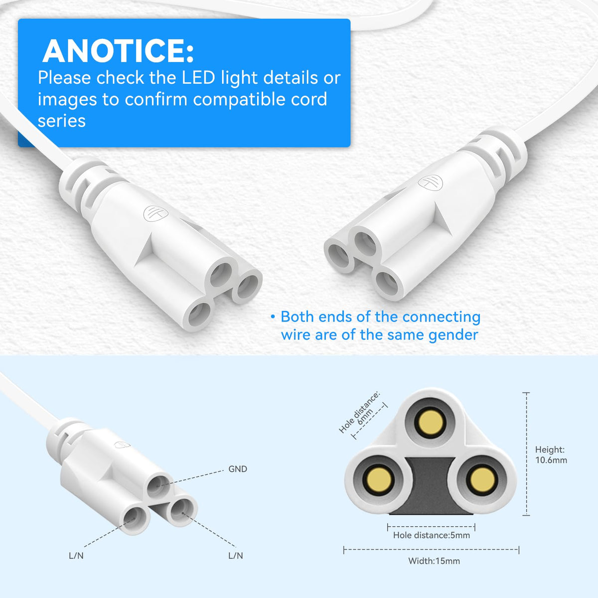 SHOPLED 4-Pack 6FT T5/T8 LED Tube Linkable Cable - Dual-Ended Connectors