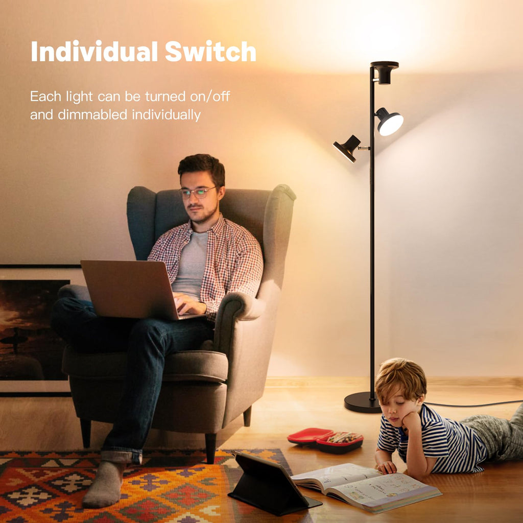 SIBRILLE 36W LED Tree Floor Lamp — Remote, 4 Color Temps, 3 Rotatable Heads