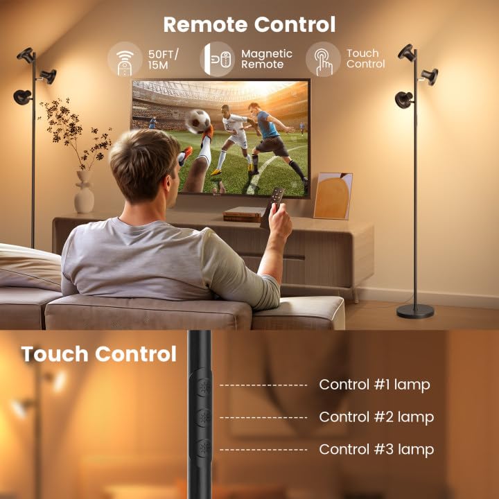 SIBRILLE 36W LED Tree Floor Lamp — Remote, 4 Color Temps, 3 Rotatable Heads
