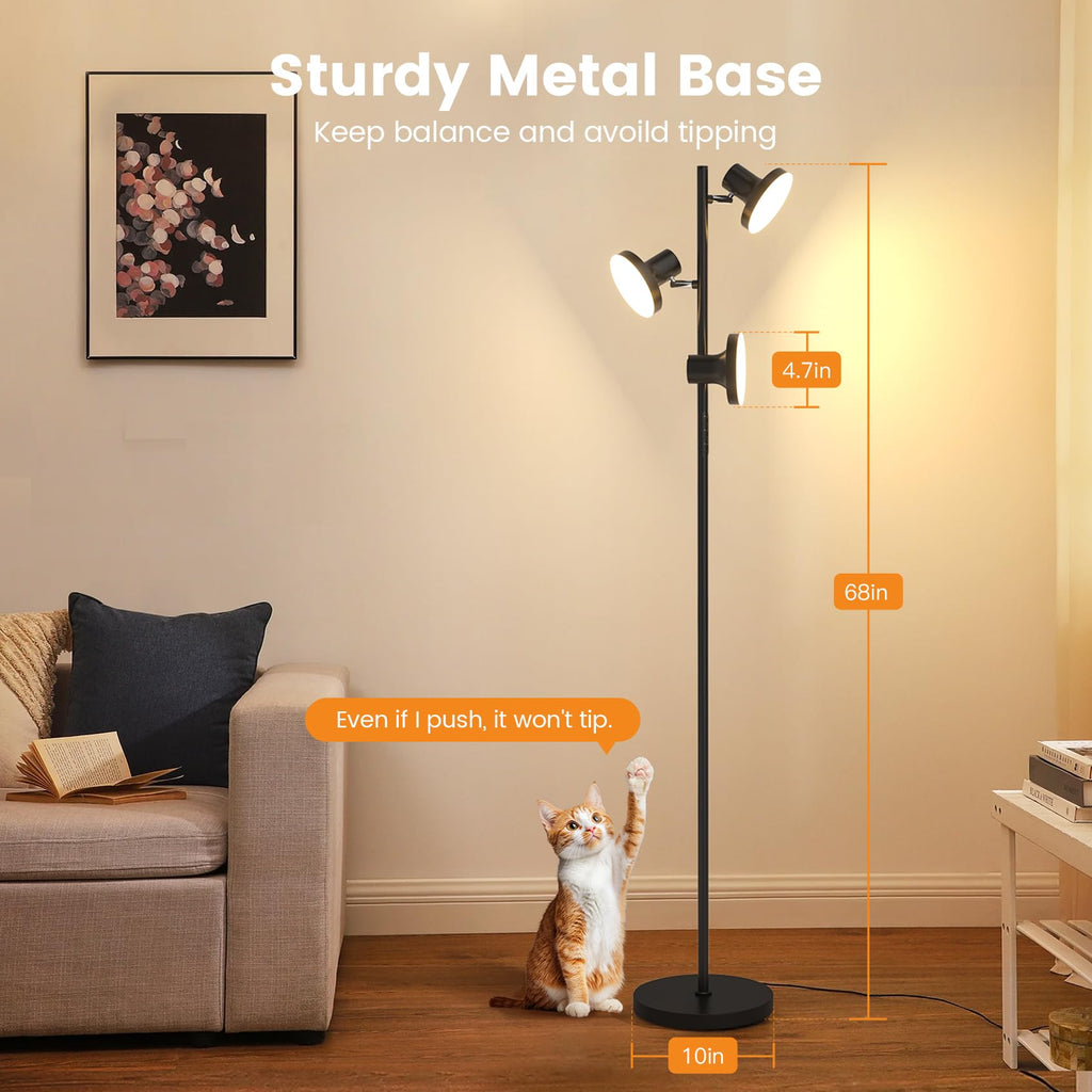 SIBRILLE 36W LED Tree Floor Lamp — Remote, 4 Color Temps, 3 Rotatable Heads