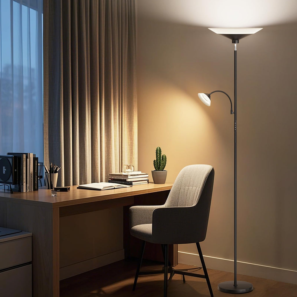 SIBRILLE Upgraded 2-in-1 Torchiere Floor Lamp — Dimmable, Remote & Button Control, 34W Brightness, 2050lm, 72in Tall