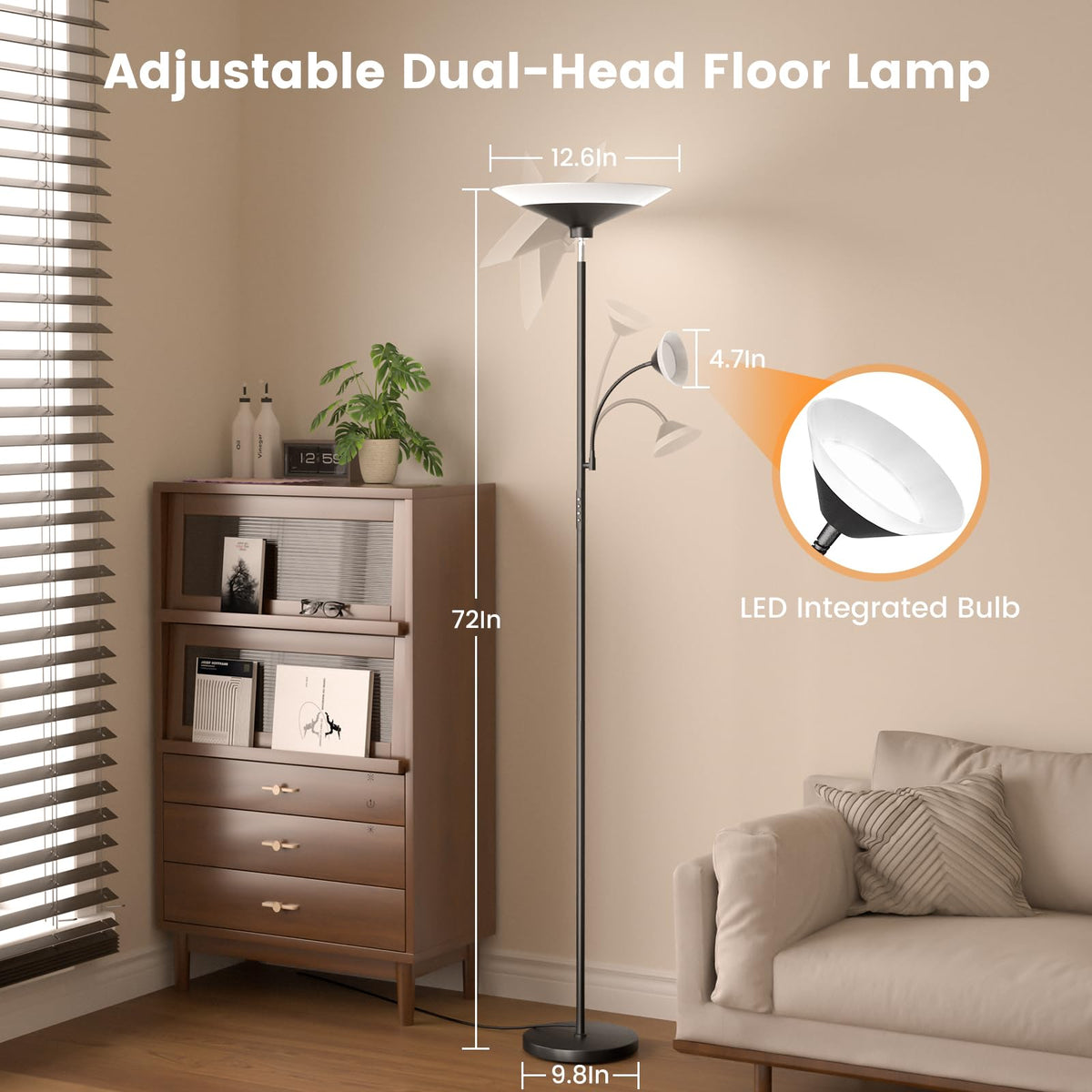 SIBRILLE Upgraded 2-in-1 Torchiere Floor Lamp — Dimmable, Remote & Button Control, 34W Brightness, 2050lm, 72in Tall