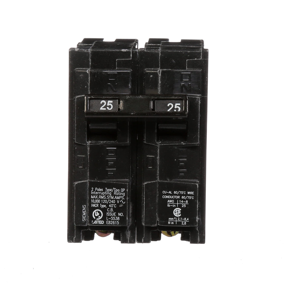 Siemens Q225 25-Amp Double Pole QP Circuit Breaker – 240V, 10,000 AIC