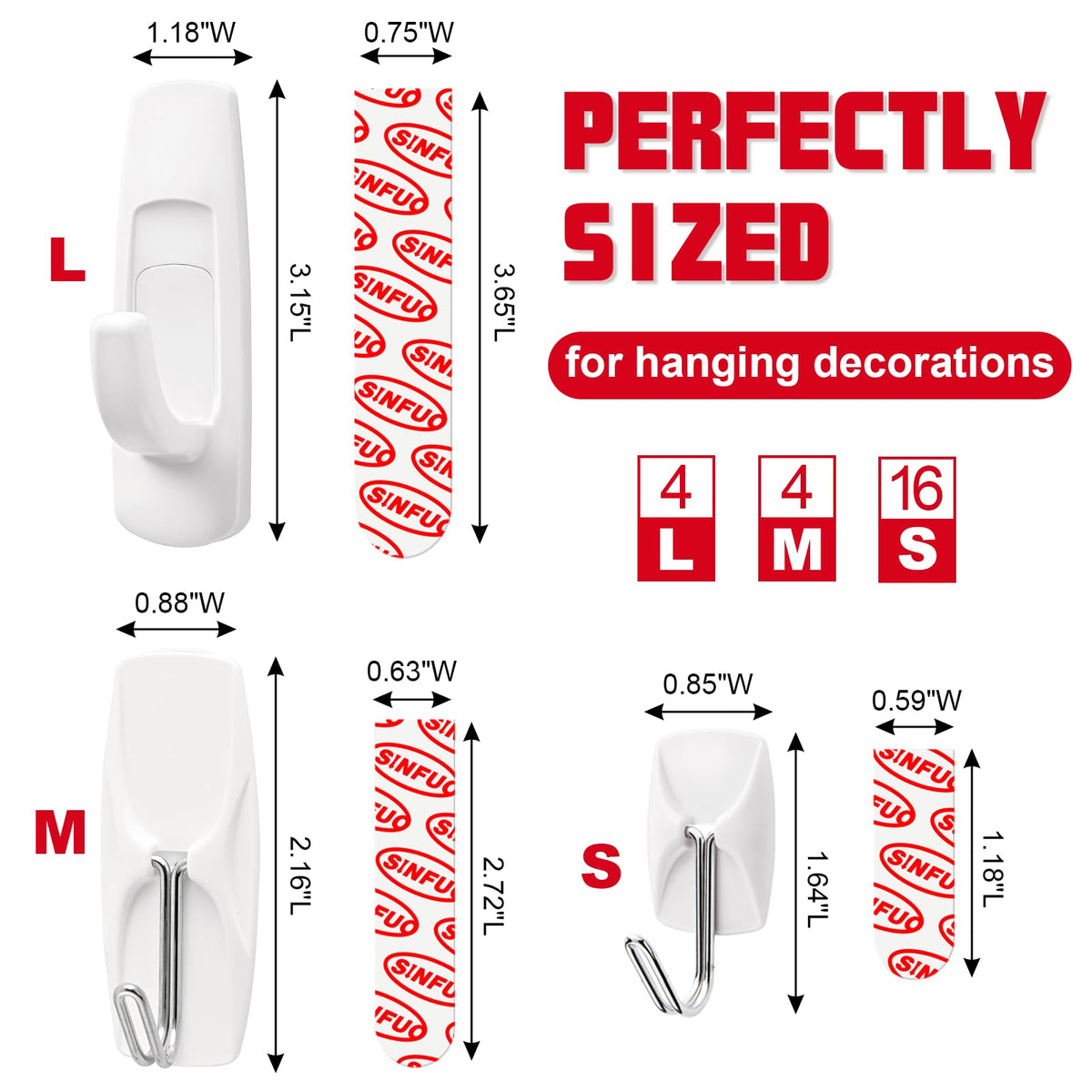 Sinfuo 24 Hooks Variety Pack – Heavy-Duty Adhesive Wall Hooks with Strips