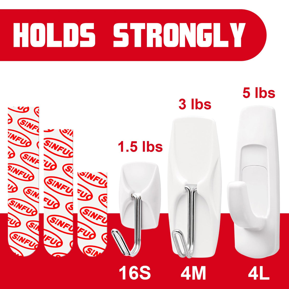Sinfuo 24 Hooks Variety Pack – Heavy-Duty Adhesive Wall Hooks with Strips
