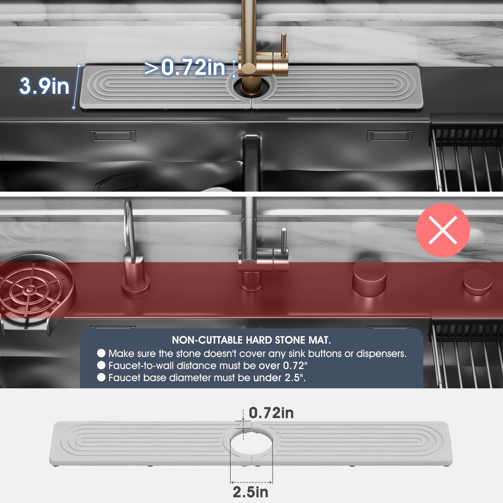 SINKXKOO Quick Drying Diatomite Stone Mat for Kitchen Sink – Absorbs Water & Protects Counters (14" x 3.9", Light Gray)