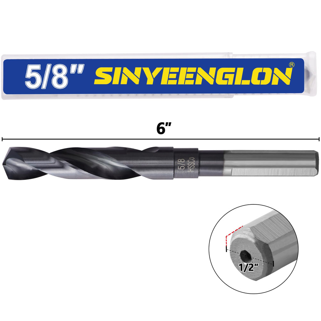 Sinyeenglon 5/8 Drill Bit for Metal & Hardened Steel – M35 Cobalt, 1/2 Shank, Industrial Grade