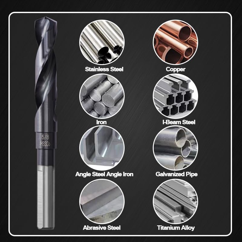 Sinyeenglon 5/8 Drill Bit for Metal & Hardened Steel – M35 Cobalt, 1/2 Shank, Industrial Grade