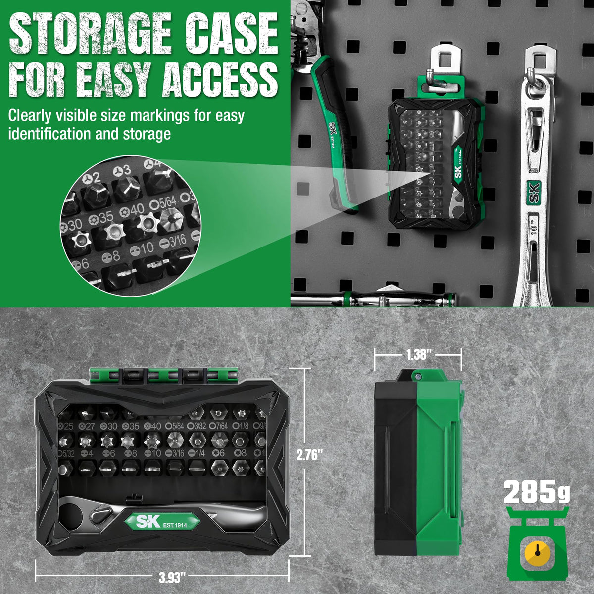 SK 1/4-inch Drive Mini Screwdriver Bit Set with 72-Tooth Reversible Ratchet, 32-Piece, S2 Steel Bits, 2-Inch Extension Bar, Storage Case