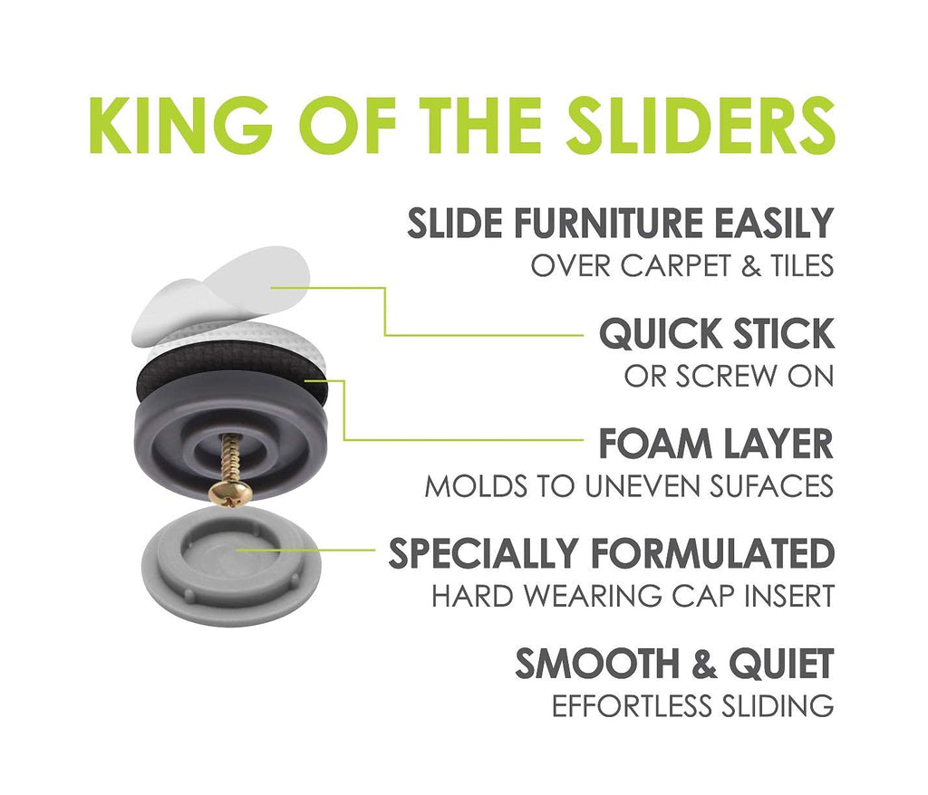 Slipstick GorillaGlides 1-Inch Chair Sliders – 16 Pack for Low-Pile Carpet & Hard Floors