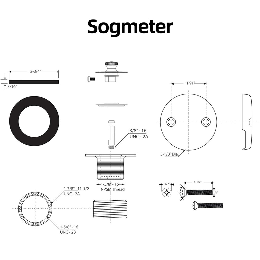 Sogmeter Matte Black Bathtub Drain – Hair Catcher, 2-Hole Overflow Faceplate, Lift & Turn Replacement (11.5/16 UNC)