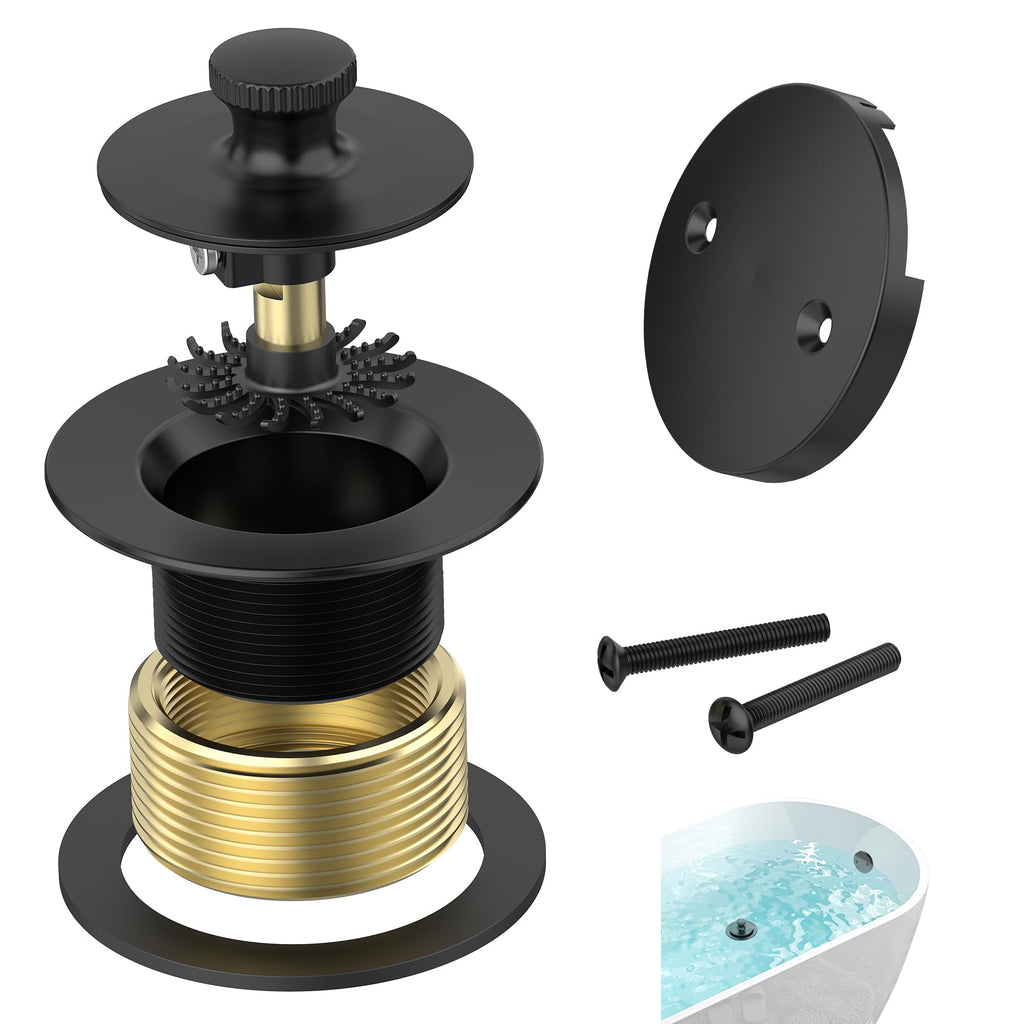 Sogmeter Matte Black Bathtub Drain – Hair Catcher, 2-Hole Overflow Faceplate, Lift & Turn Replacement (11.5/16 UNC)