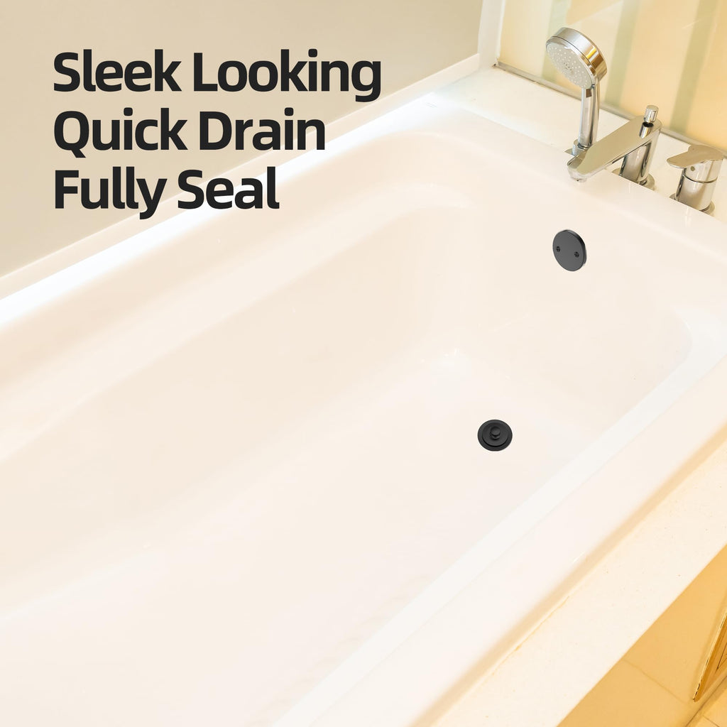 Sogmeter Matte Black Bathtub Drain – Hair Catcher, 2-Hole Overflow Faceplate, Lift & Turn Replacement (11.5/16 UNC)