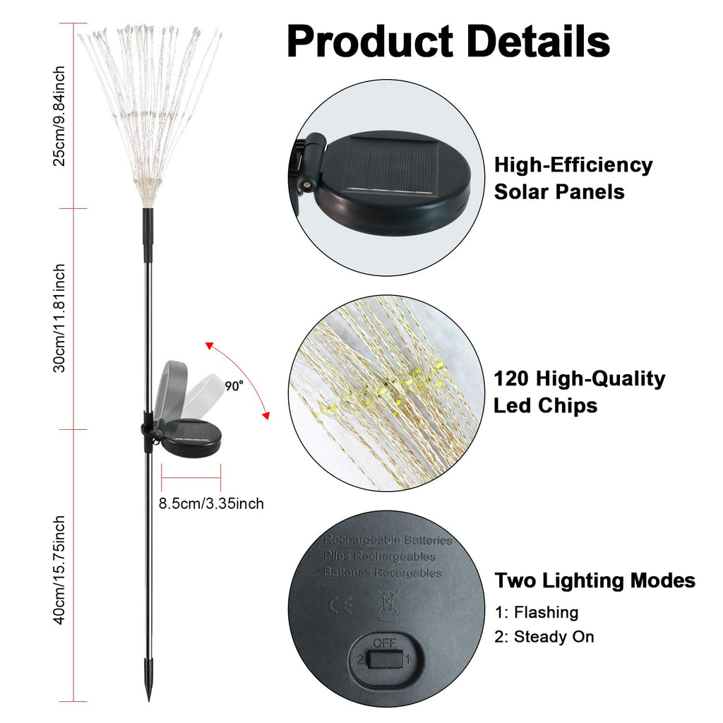Soomit Solar Garden Lights – 2 Pack, 120 LED Twinkling Firework Outdoor Lights (Warm White)