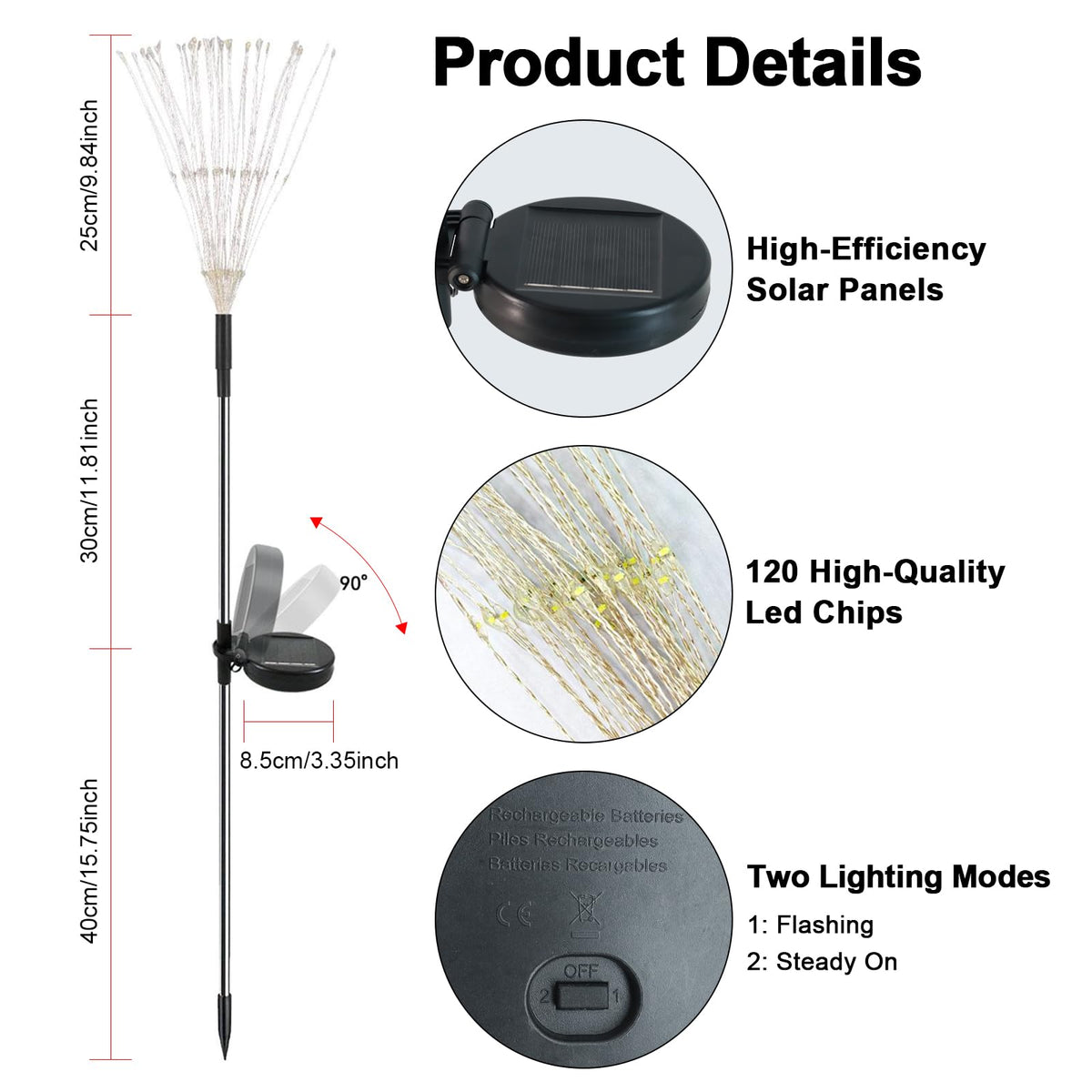Soomit Solar Garden Lights – 2 Pack, 120 LED Twinkling Firework Outdoor Lights (Warm White)