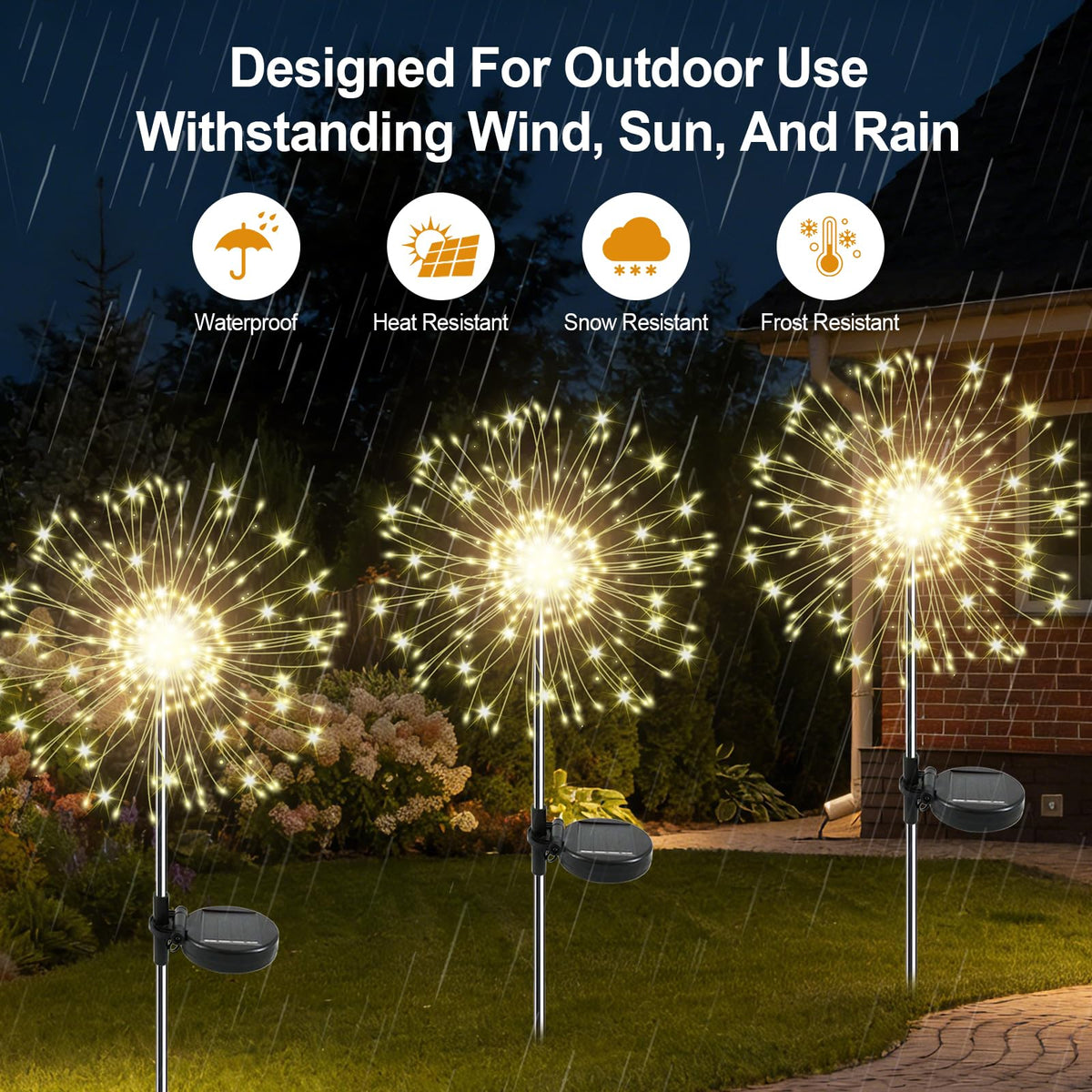 Soomit Solar Garden Lights – 2 Pack, 120 LED Twinkling Firework Outdoor Lights (Warm White)