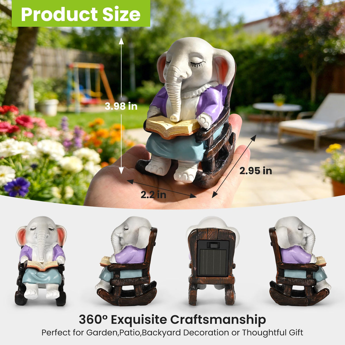 SOWSUN Solar Garden Elephant Statue with LED Light – Outdoor Decor for Patio, Yard & Balcony