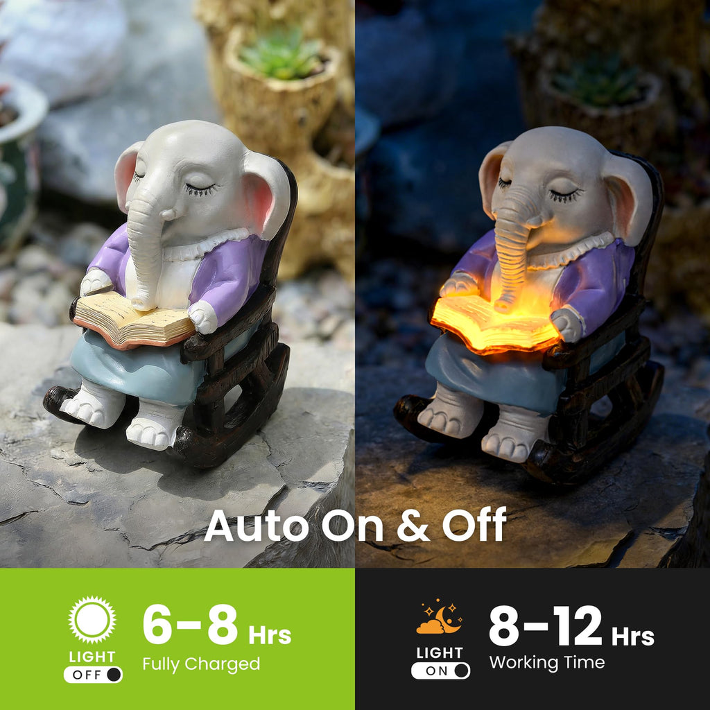 SOWSUN Solar Garden Elephant Statue with LED Light – Outdoor Decor for Patio, Yard & Balcony