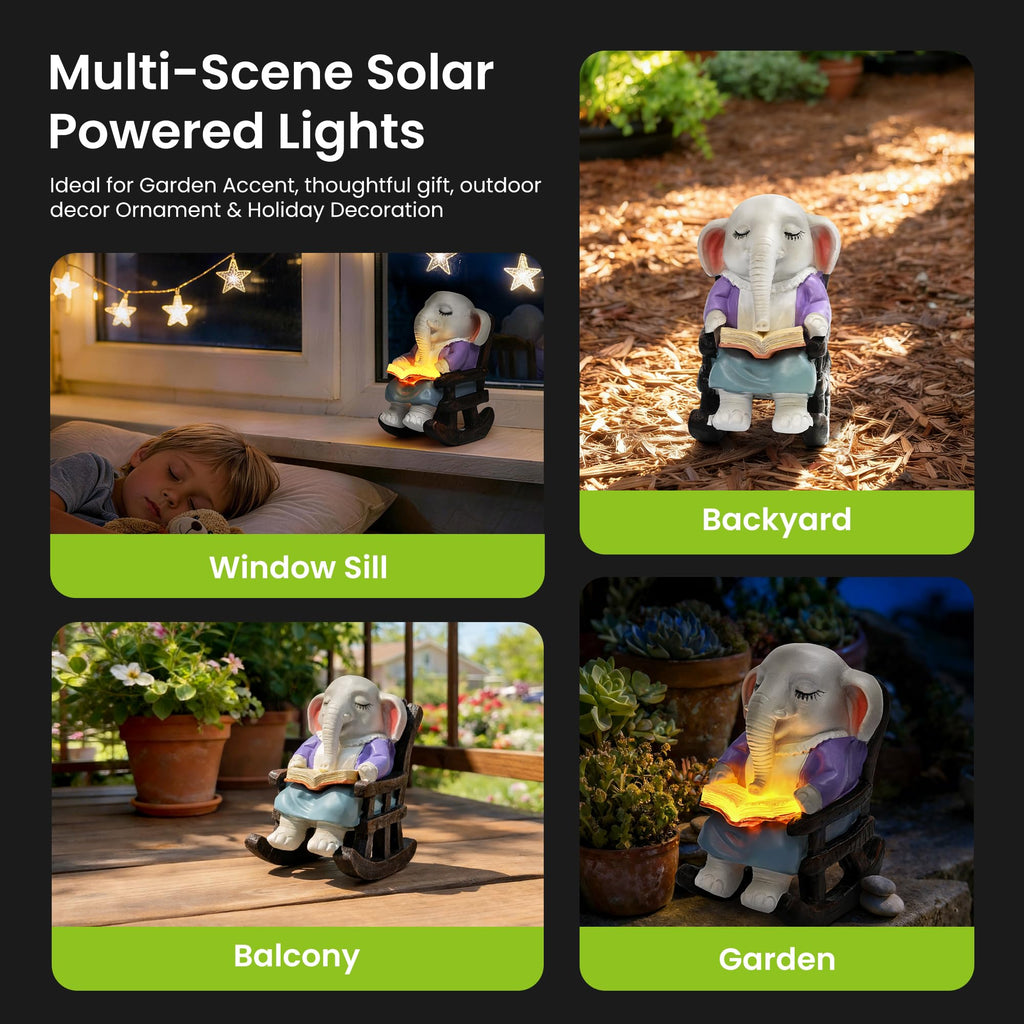 SOWSUN Solar Garden Elephant Statue with LED Light – Outdoor Decor for Patio, Yard & Balcony