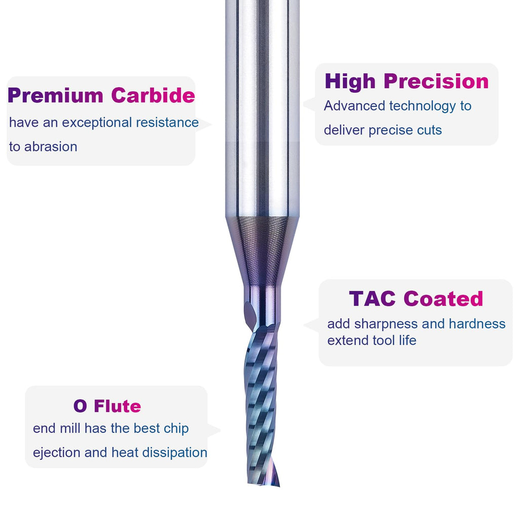 SpeTool Carbide Single-Flute CNC Router Bit 1-8-inch Diameter 1-4-inch Shank TAC Coated O-Flute Upcut