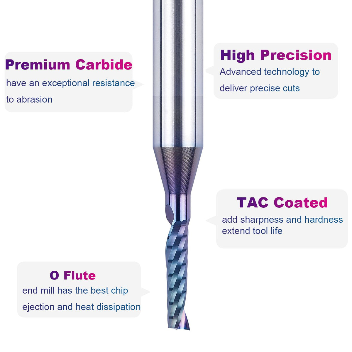 SpeTool Carbide Single-Flute CNC Router Bit 1-8-inch Diameter 1-4-inch Shank TAC Coated O-Flute Upcut