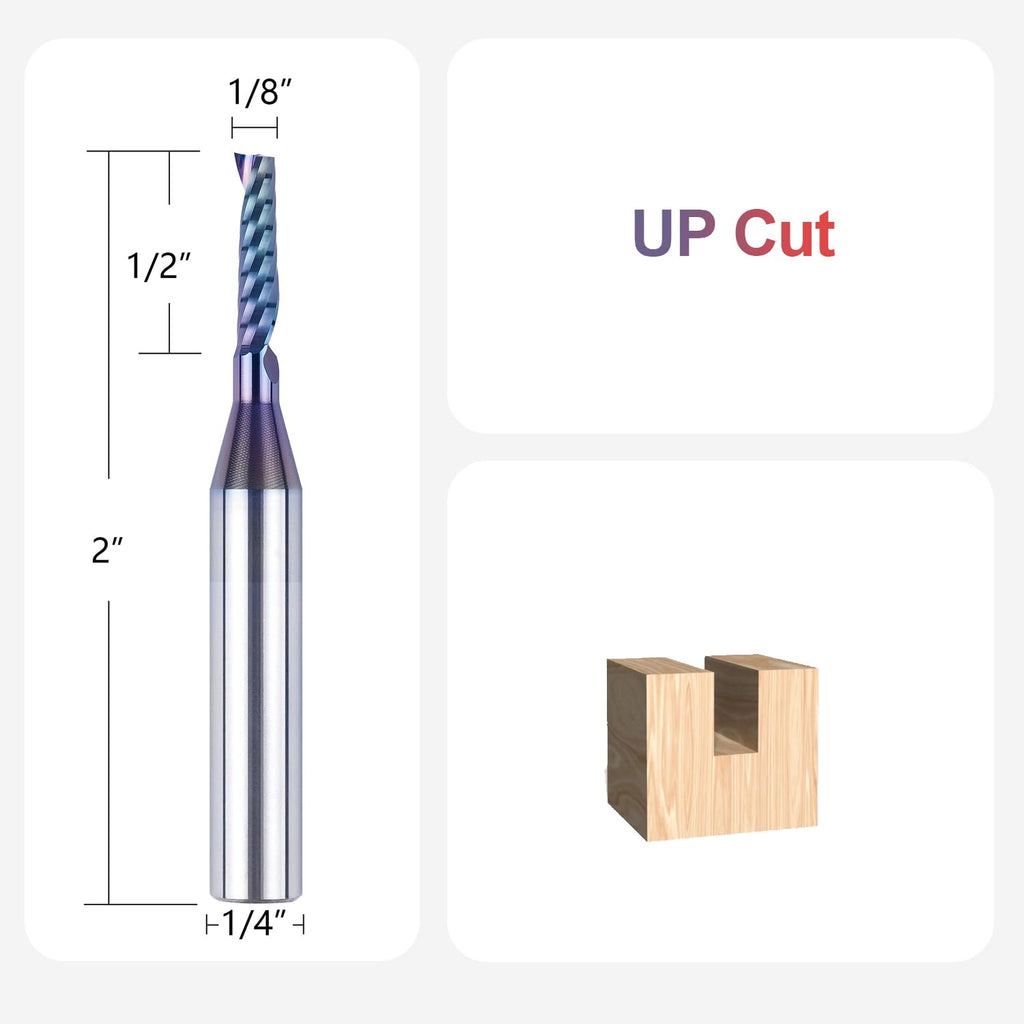 SpeTool Carbide Single-Flute CNC Router Bit 1-8-inch Diameter 1-4-inch Shank TAC Coated O-Flute Upcut