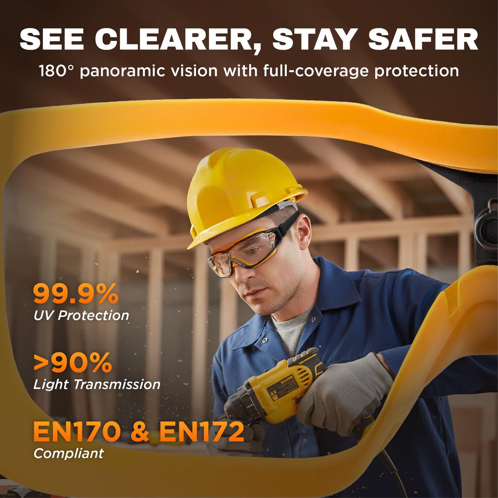 SPEXTRA Safety Goggles - Anti-Fog Clear Lens, ANSI Z87.1 Protection, UV Blocking, RX Insert Optional