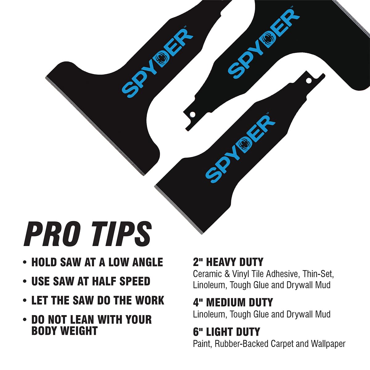 Spyder Scraper 00243 – 3-Piece Scraper Attachments for Reciprocating Saws (2, 4, 6 Inch) | Spyder