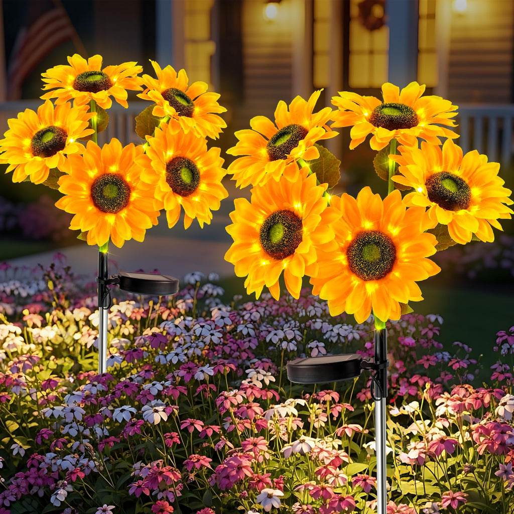 suddus Sunflower Lights – Outdoor Solar Garden Lights (2-Pack) with Real-Looking Sunflowers