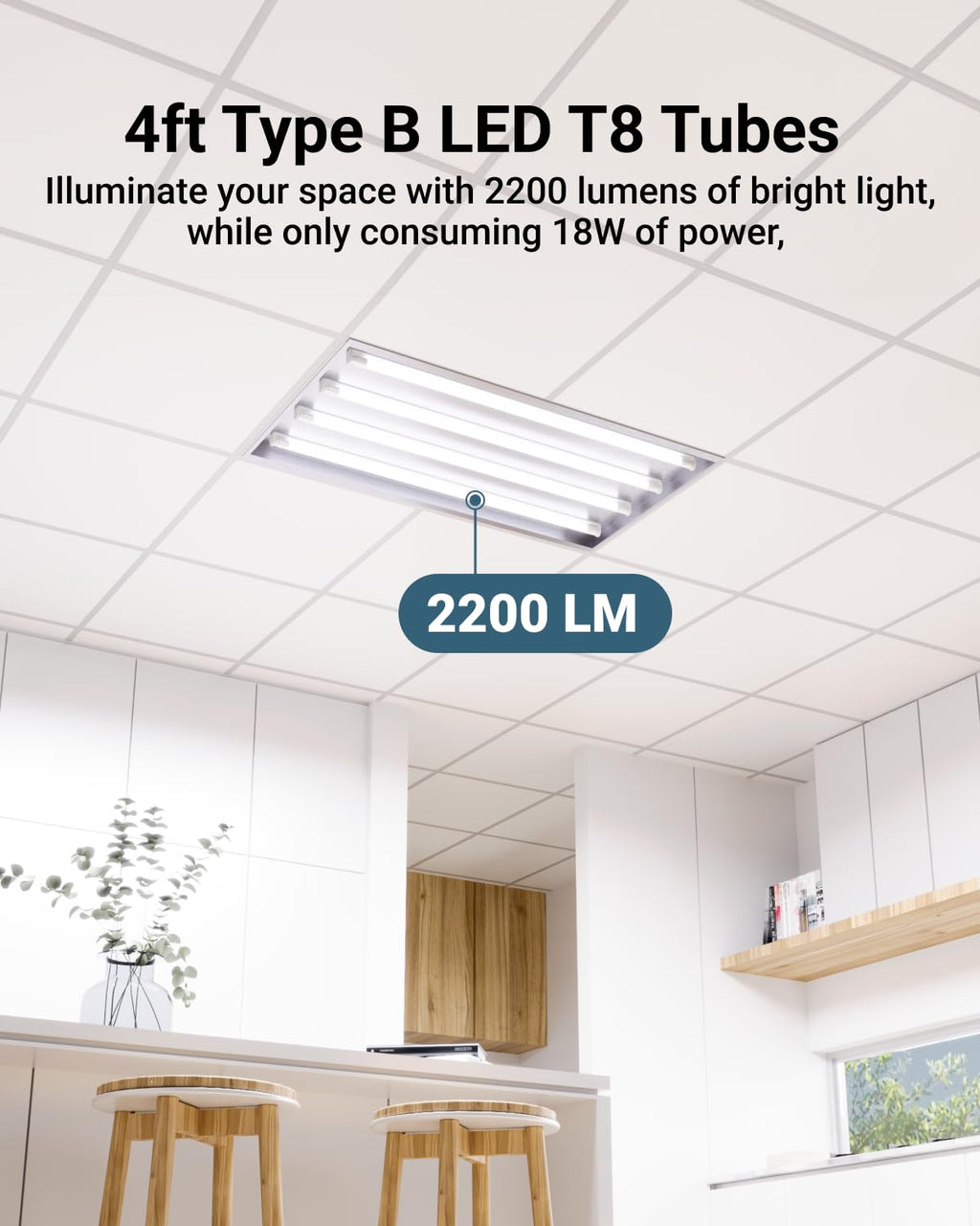 Sunco Lighting 50 Pack T8 LED Bulbs 4ft Type B Ballast Bypass 5000K Daylight UL