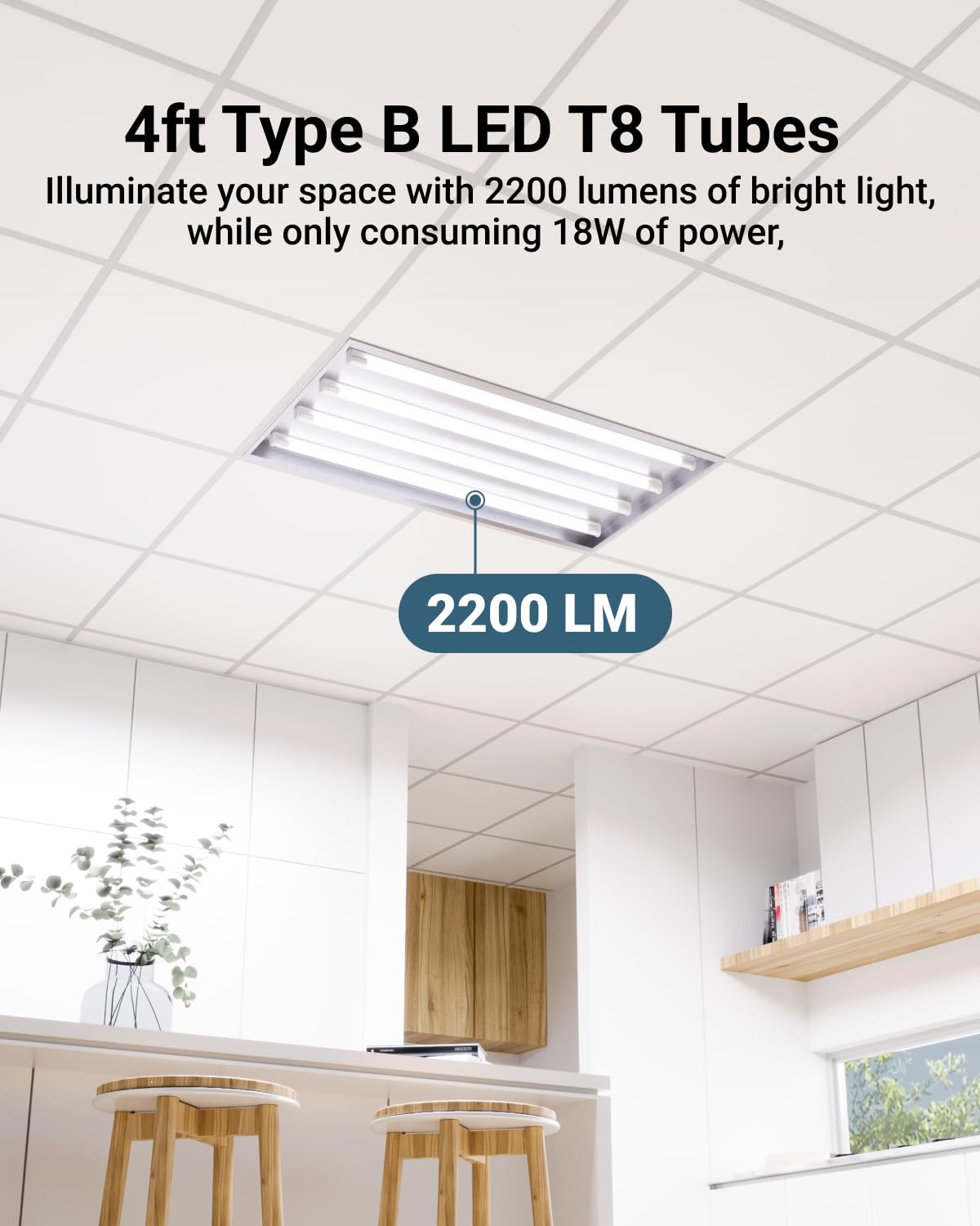 Sunco Lighting 50 Pack T8 LED Bulbs 4ft Type B Ballast Bypass 5000K Daylight UL