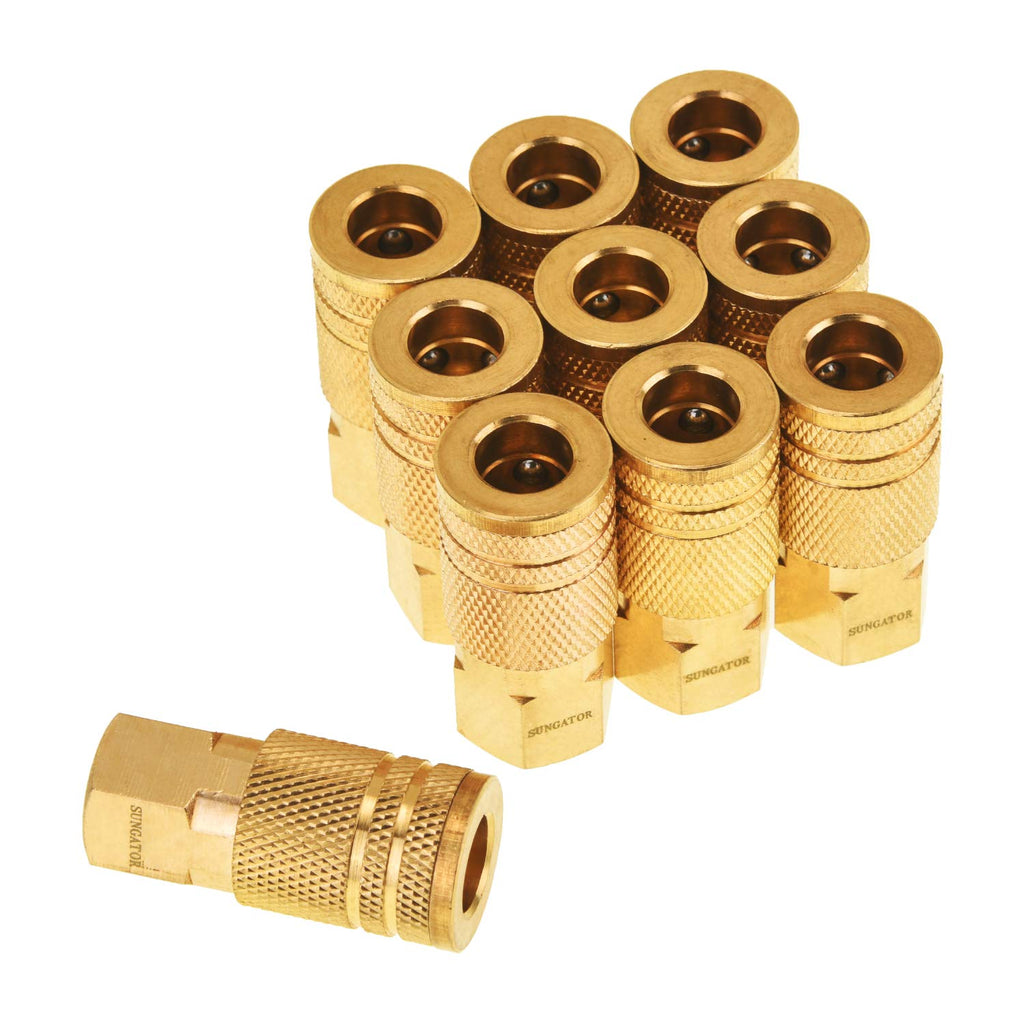 SUNGATOR 1/4-inch Brass NPT Female Air Couplers – 10-Pack Quick Connect Fittings