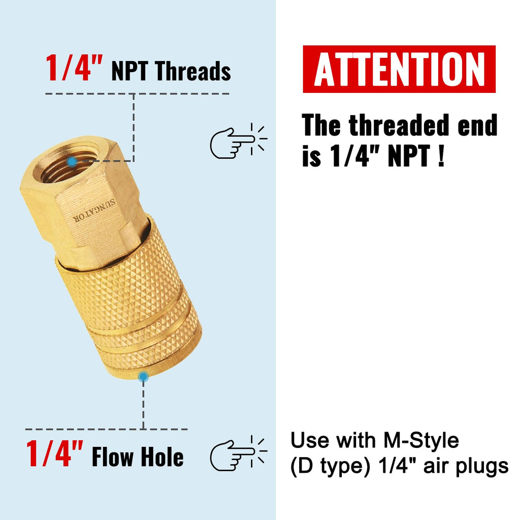SUNGATOR 1/4-inch Brass NPT Female Air Couplers – 10-Pack Quick Connect Fittings